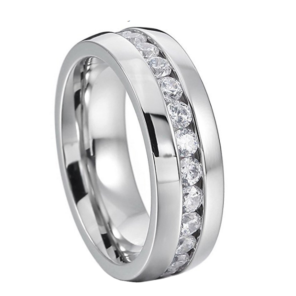 His and Hers Wedding Rings 4 pcs Engagement Sterling Silver Stainless Steel Set