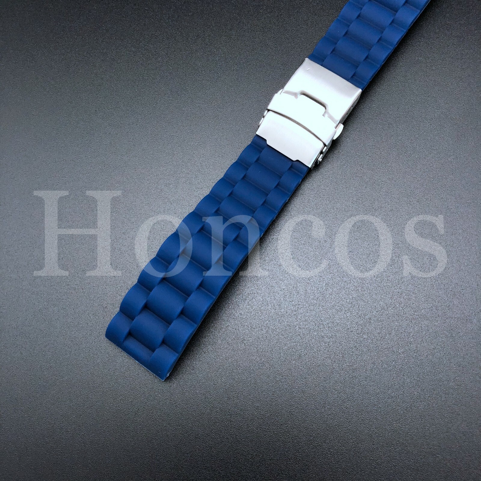 22mm Blue Silicone Rubber Watch Strap Band Deployment Buckle Waterproof Belt