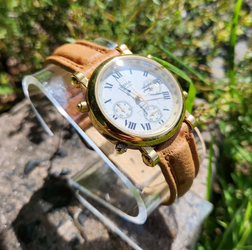 YEMA Paris N81W43 Chronograph Day Date Gold Tone Men’s 35mm Watch VERY NICE!!