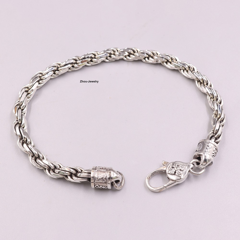 Solid 925 Sterling Silver Men’s Bracelet 6mm Rope Link Chain Bracelet 8.26inch