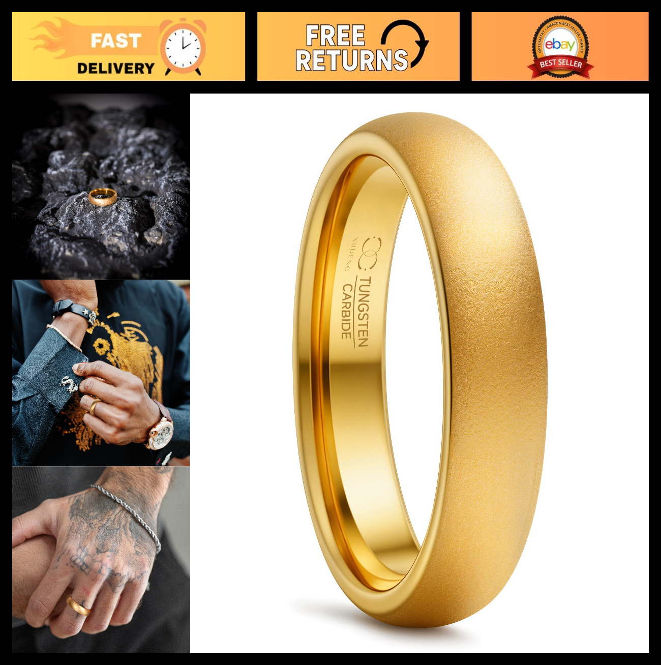 Men’s Tungsten Carbide Wedding Ring – 6mm/8mm Silver & Gold – Daily Wear, Sizes