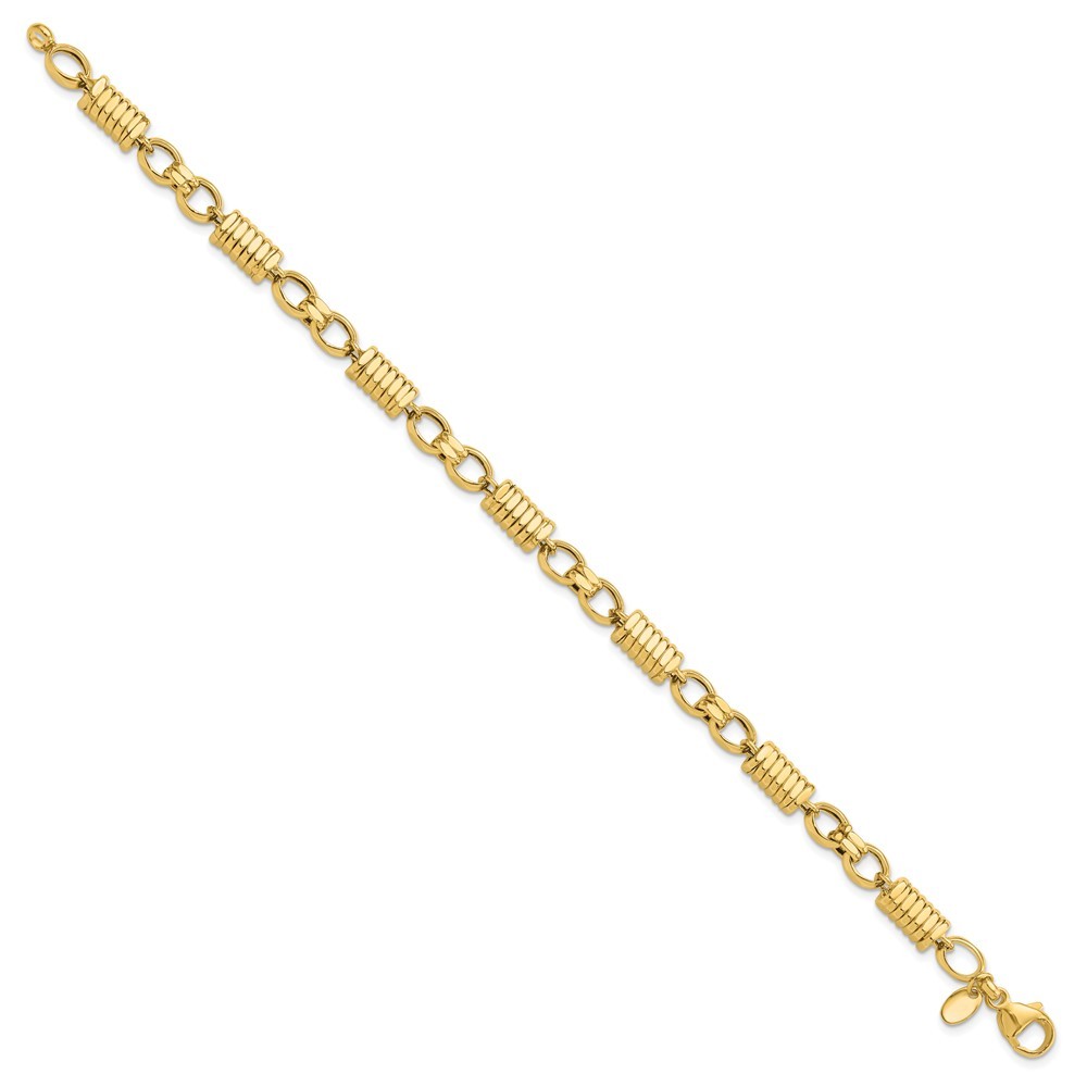 14k Yellow Gold Polished and Grooved 5.4mm Fancy Link Mens Bracelet 8.5″