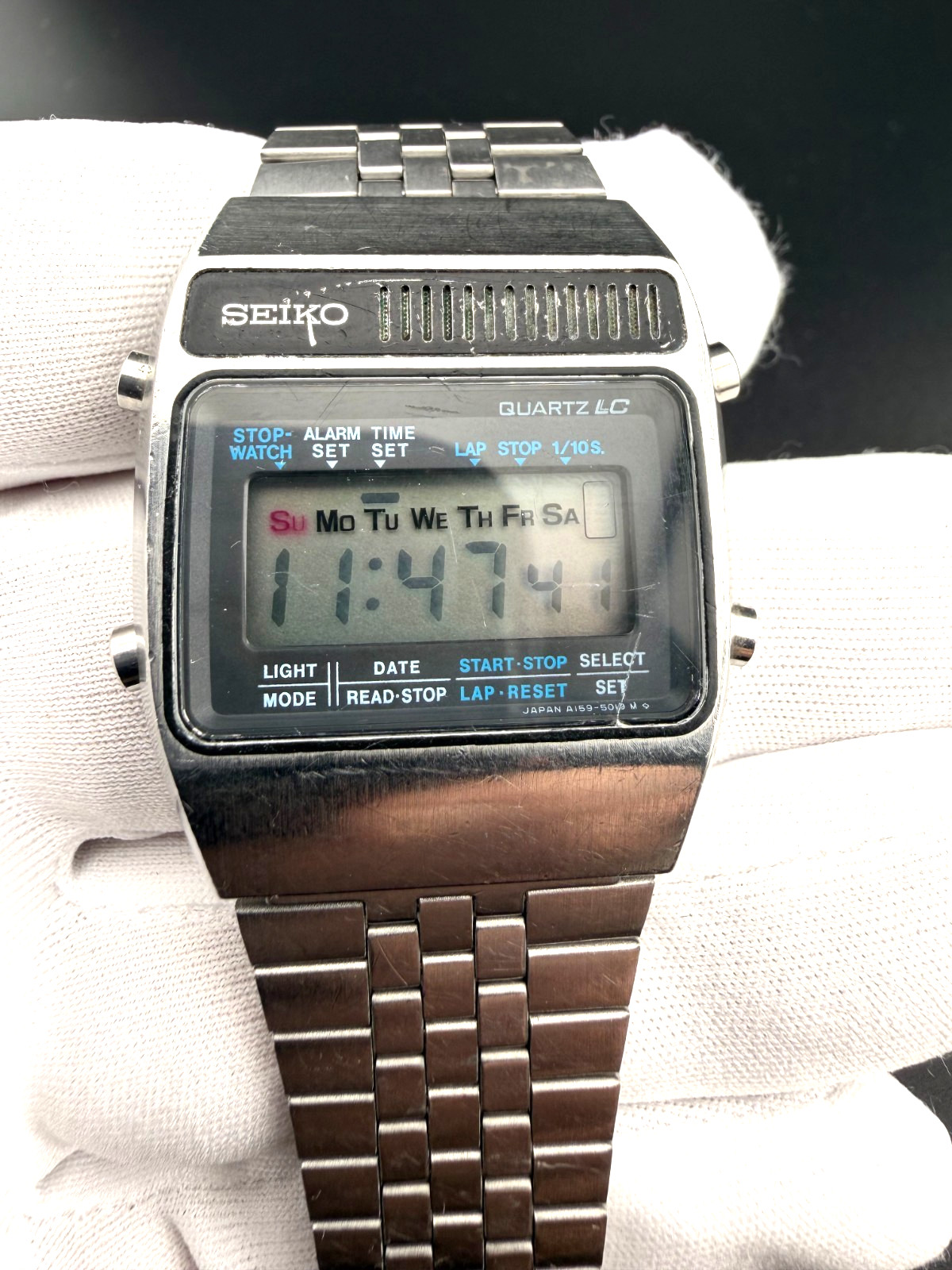 RARE Seiko A159-5019 Quartz LC Vintage Stop Watch Alarm Chrono Digital Watch