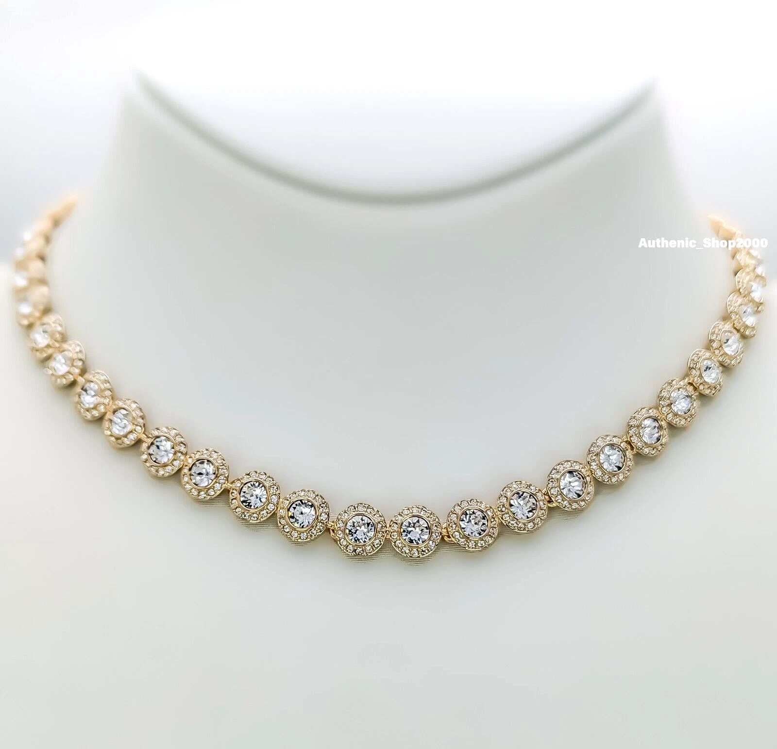 NEW 100% SWAROVSKI Gold White Crystals Una Angelic Tennis Necklace 5720505