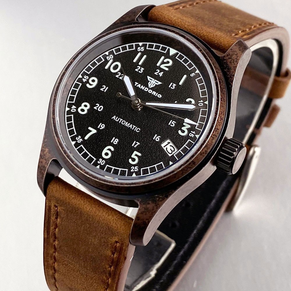 Copper Plating Tandorio 36mm Pilot Sapphire 20ATM Lume Automatic NH35 Men Watch