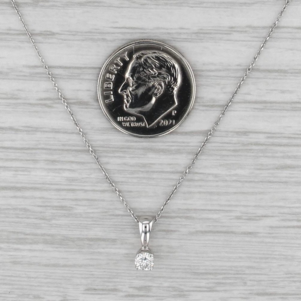 0.14ct Diamond Solitaire Pendant Necklace 14k White Gold 18.5″