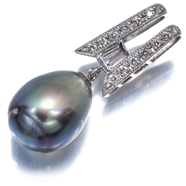 Black South Sea Pearl 11.6mm Diamond 0.27ct Pendant 900 Platinum