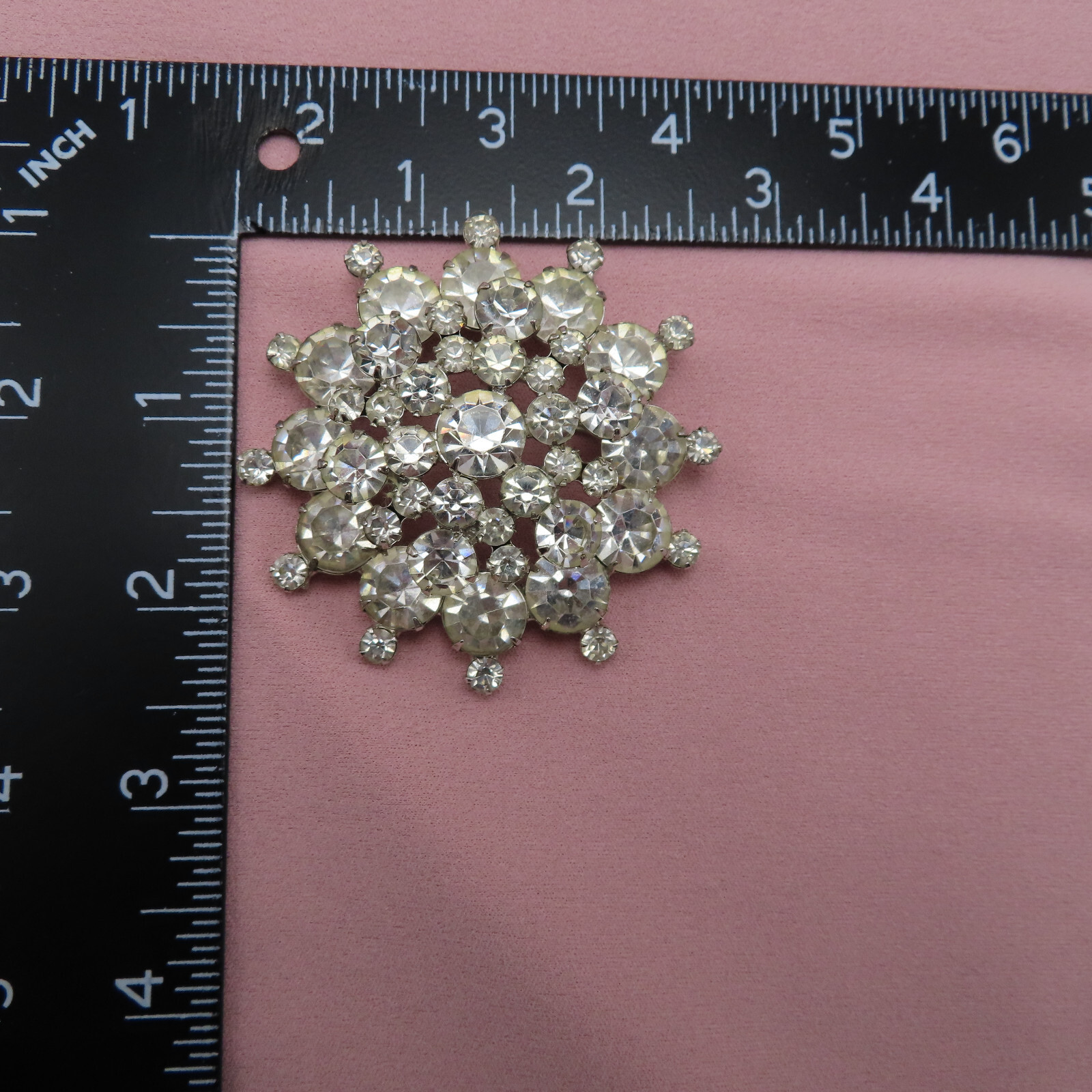 Juliana Rhinestone Vintage Brooch Pin Clear Faceted Crystal 2.5 inch Dome 147h