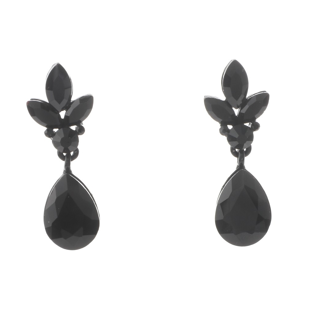 Black Tone Alloy Metal Crystal Rhinestone Drop Post Earrings ER2563-BLK