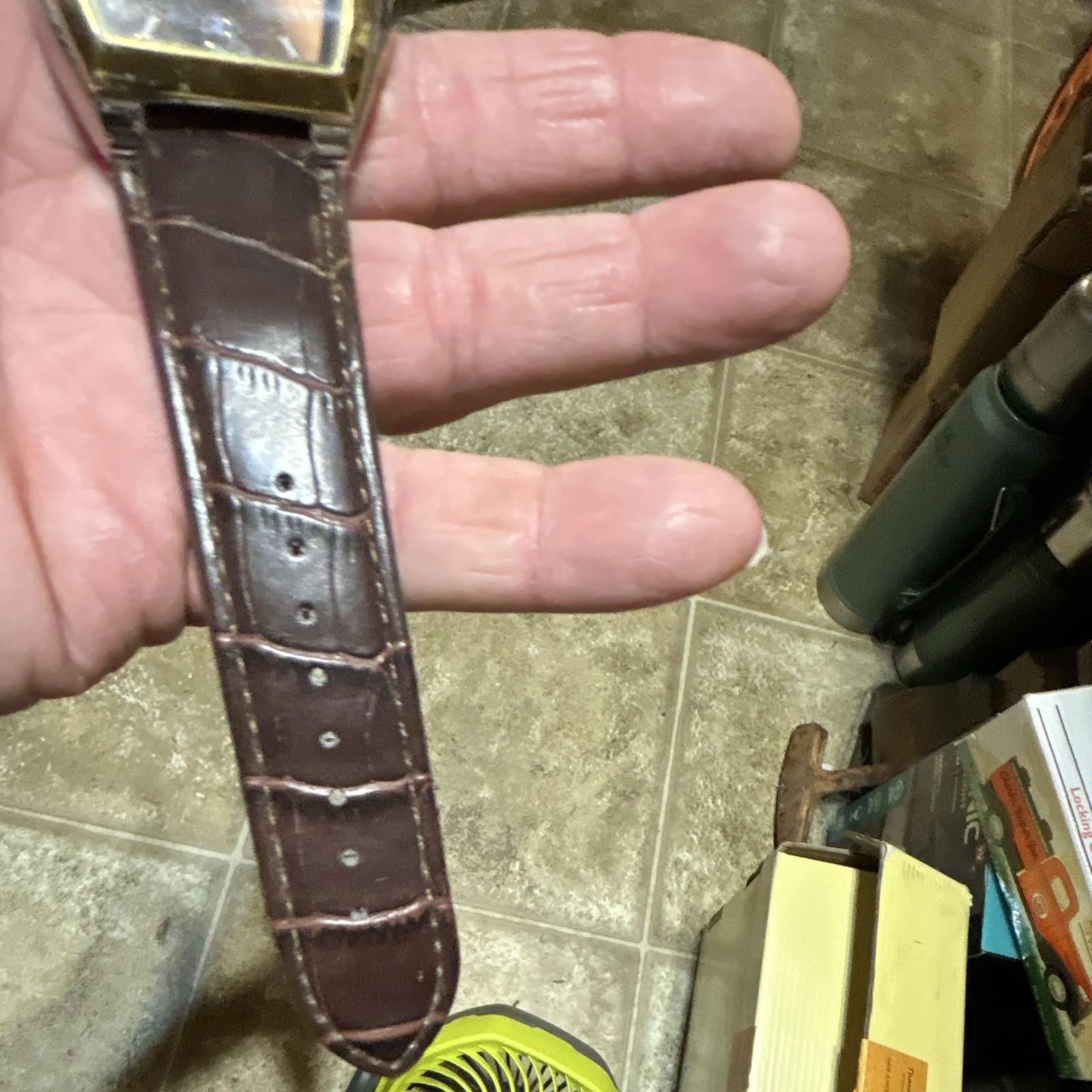 Accutime 4026AWWM Quartz Analog Tonneau 36mm Brown Dial Leather Strap