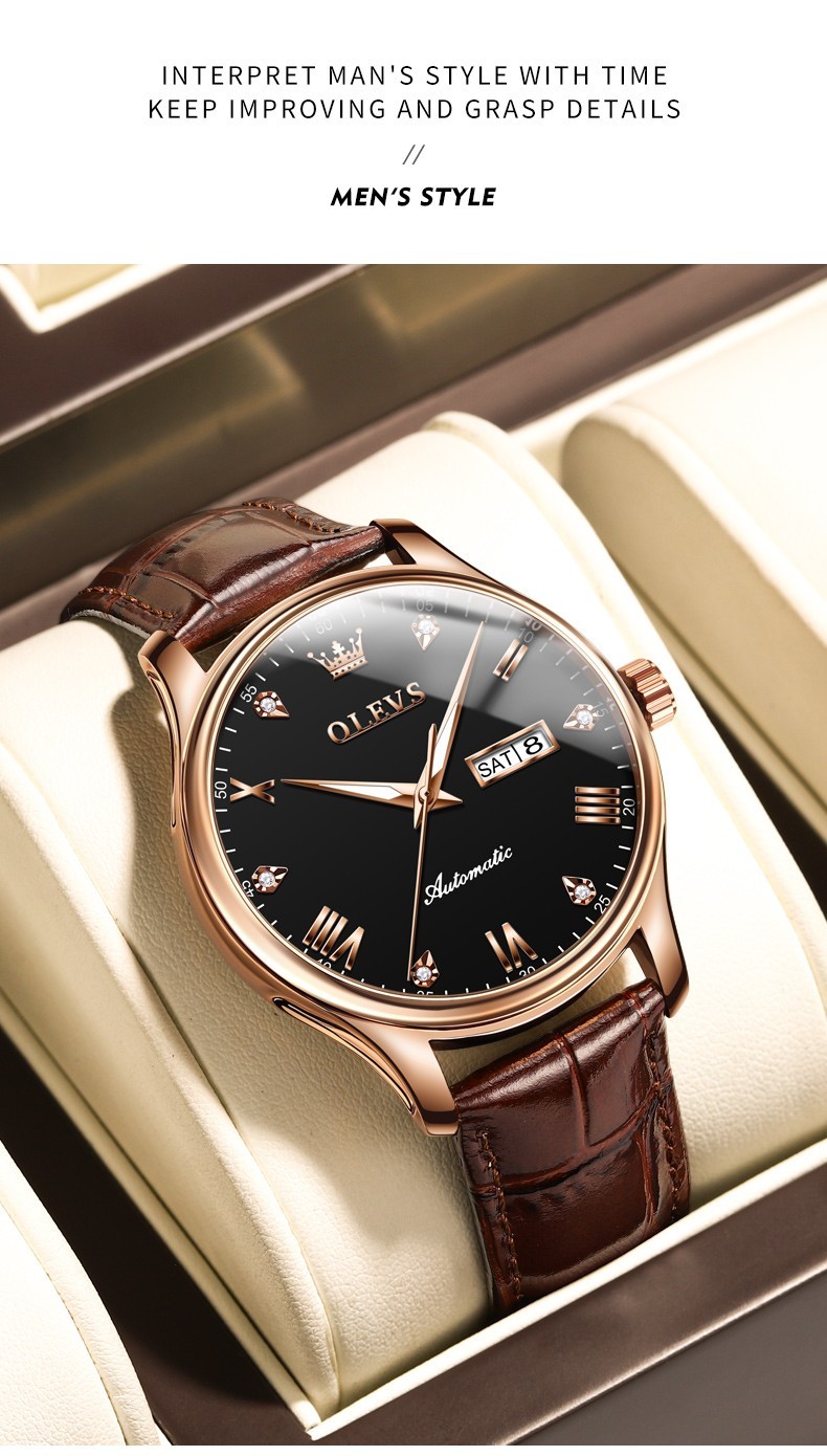 OLEVS 9932 Luxury Multi-functiom Leather Business Male Female Mechanical Watch
