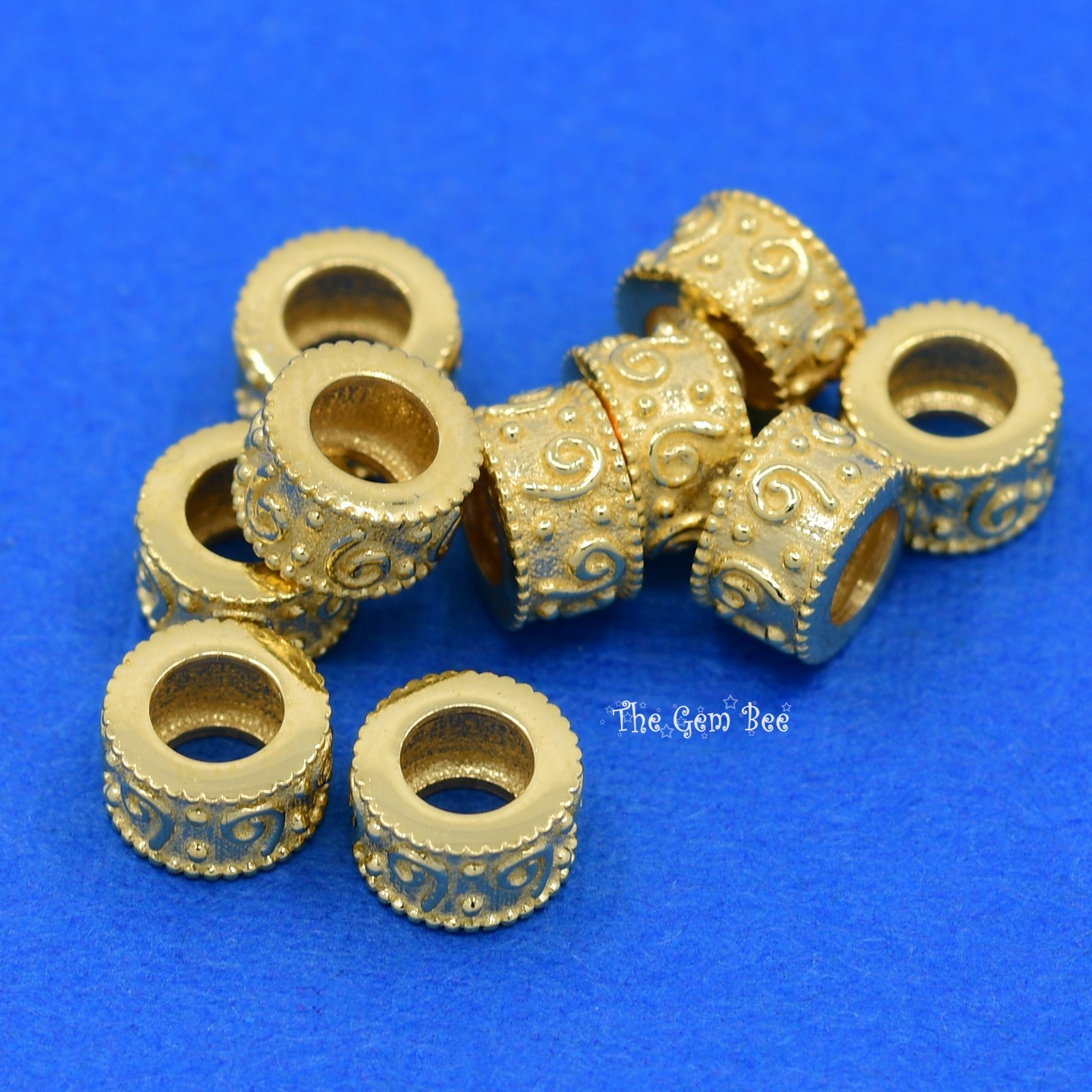 14k Solid Yellow Gold 5mm Fancy Spacer Finding Bead 3mm Large Hole