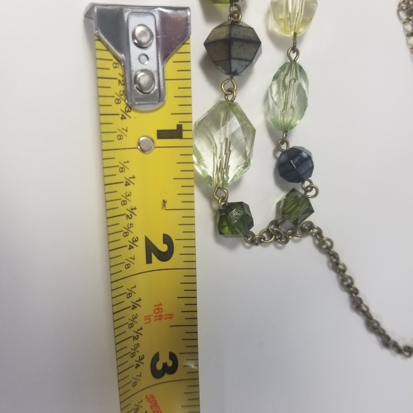 VINTAGE Choker Collar Bib Rhinestone Green Beaded Necklace Double Strand