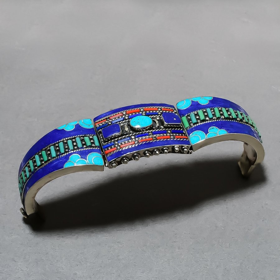 Turquoise Lapis Lazuli Coral Cuff Bohemian Tibetan Vintage Nepali Jewelry NC 761
