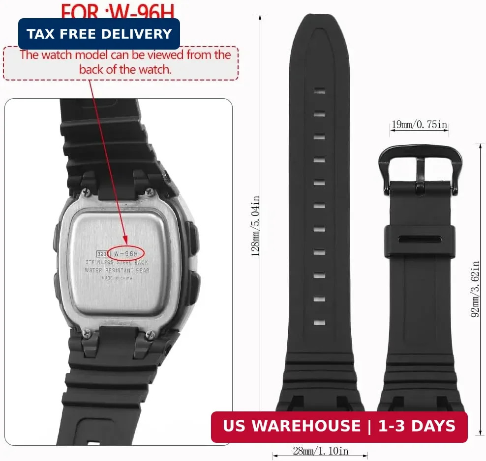Replacement Strap for Casio Men’s W-96H W96H-1BV Sport Watch Band 10076822 W96H