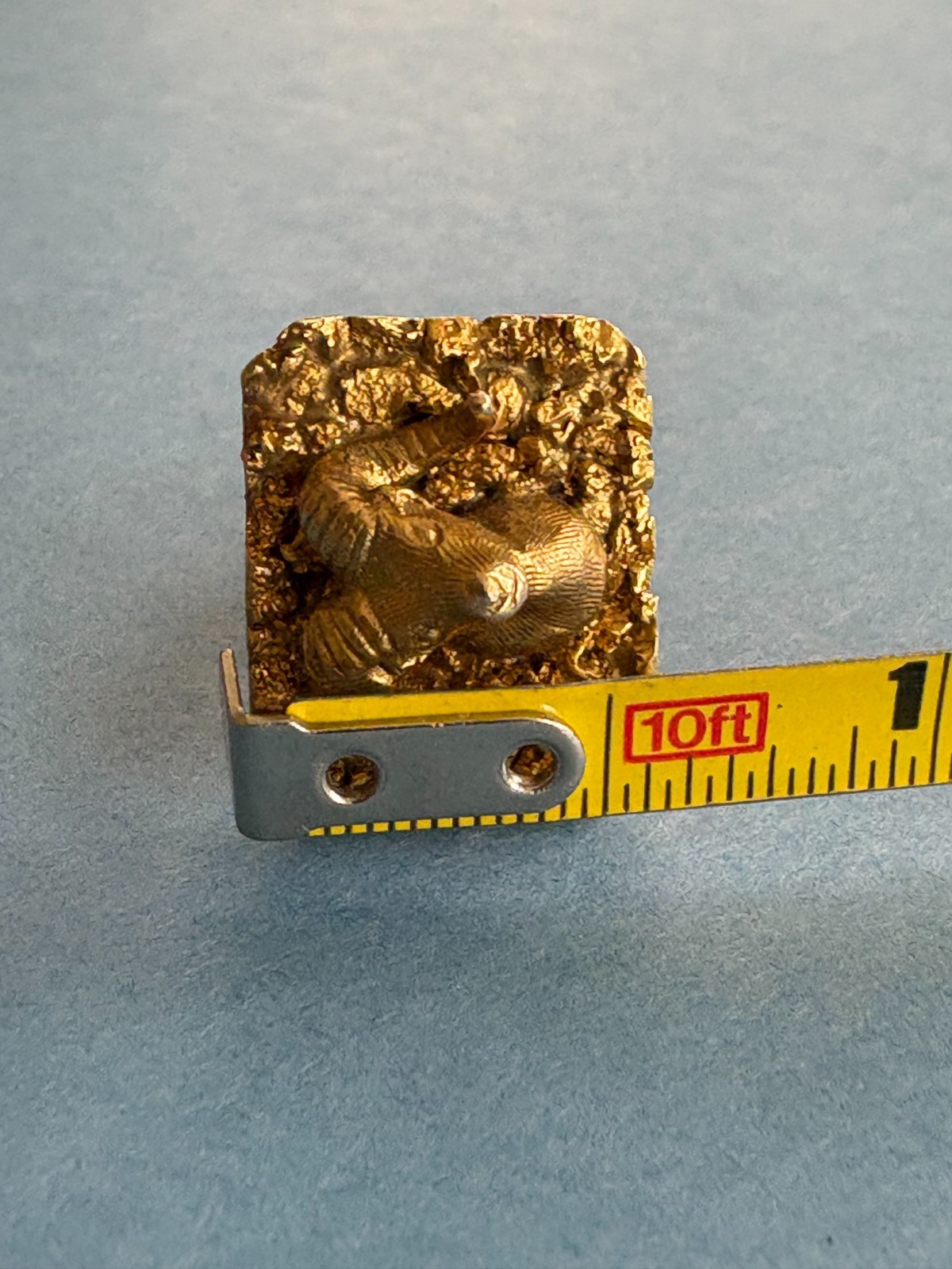 VINTAGE (SINGLE) ALASKAN RAM’S HEAD CUFF LINK 10K GOLD/NATURAL GOLD NUGGETS