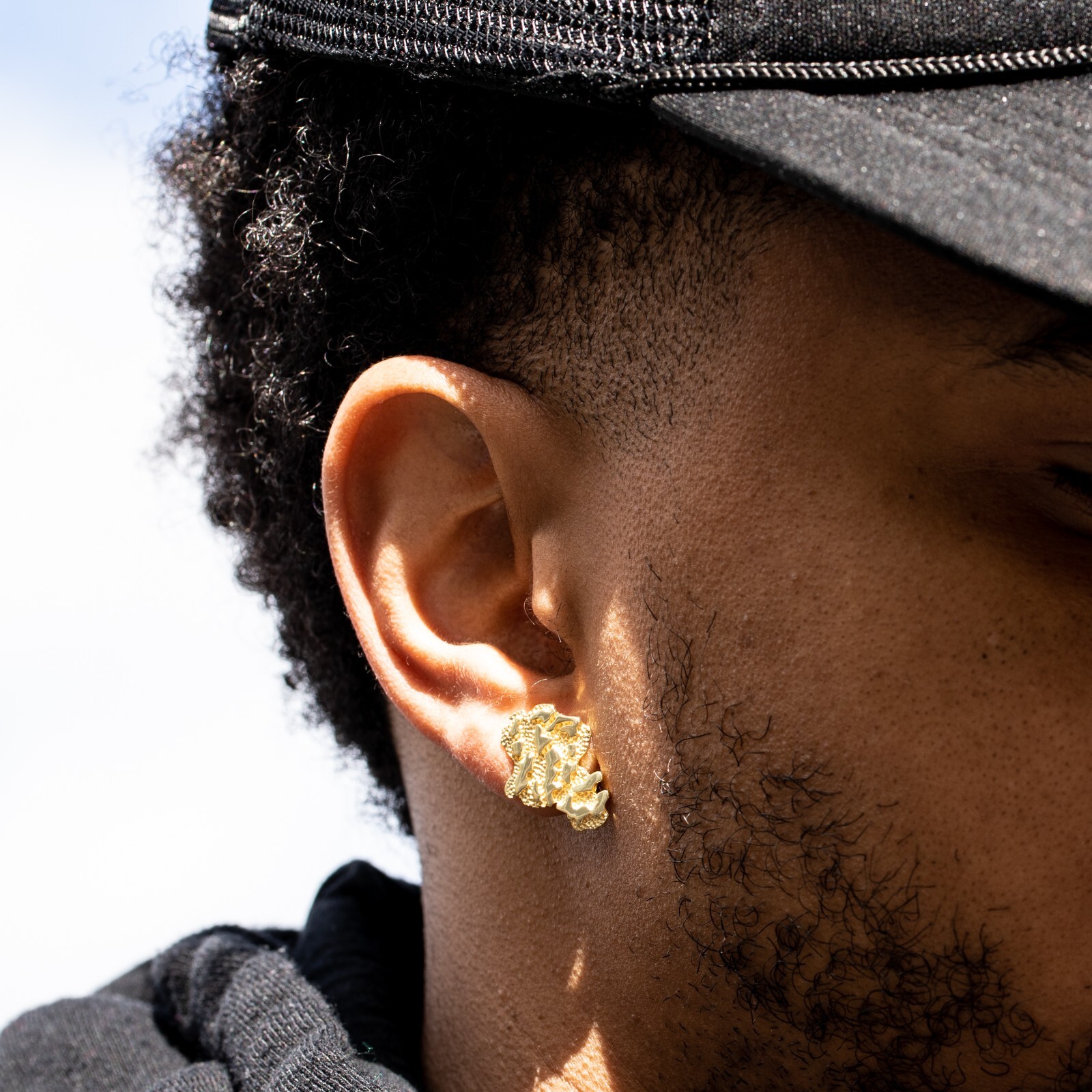 Men’s Hip Hop Large 14K Gold Plated 925 Sterling Screw Back Nugget Stud Earrings