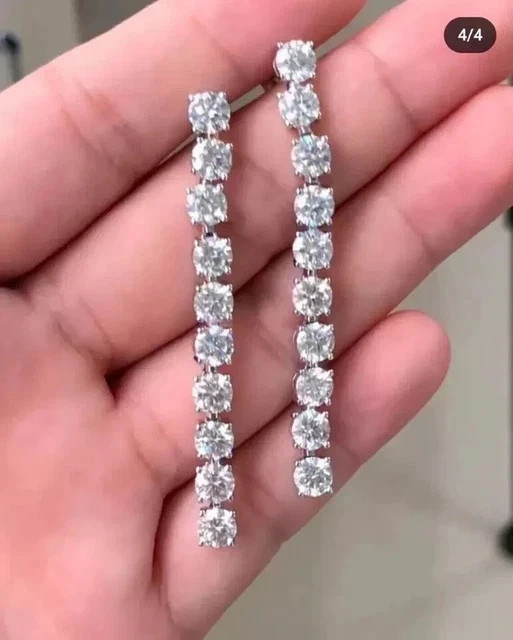 4Ct Round Cut Moissanite Womens Drop & Dangle Earrings In 14K White Gold Plated