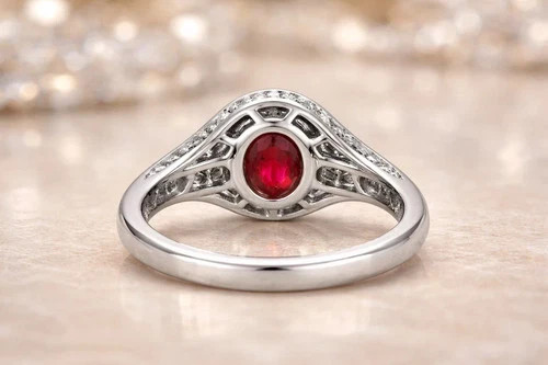 5.00 Ct Natural Oval Cut Ruby & Diamond Engagement Ring 14K White Gold All Size