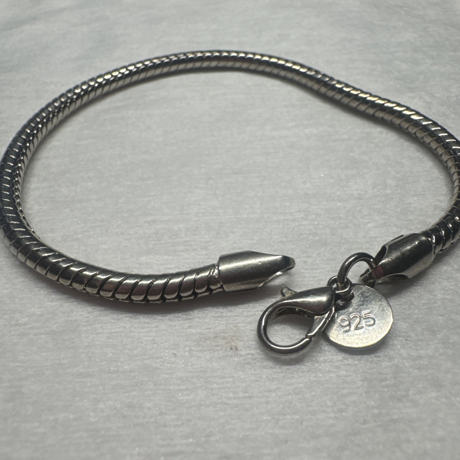 SUPER NICE 925 SILVER PLATED SNAKE CHAIN BRACELET 3MM APPROX. 8 ” LONG