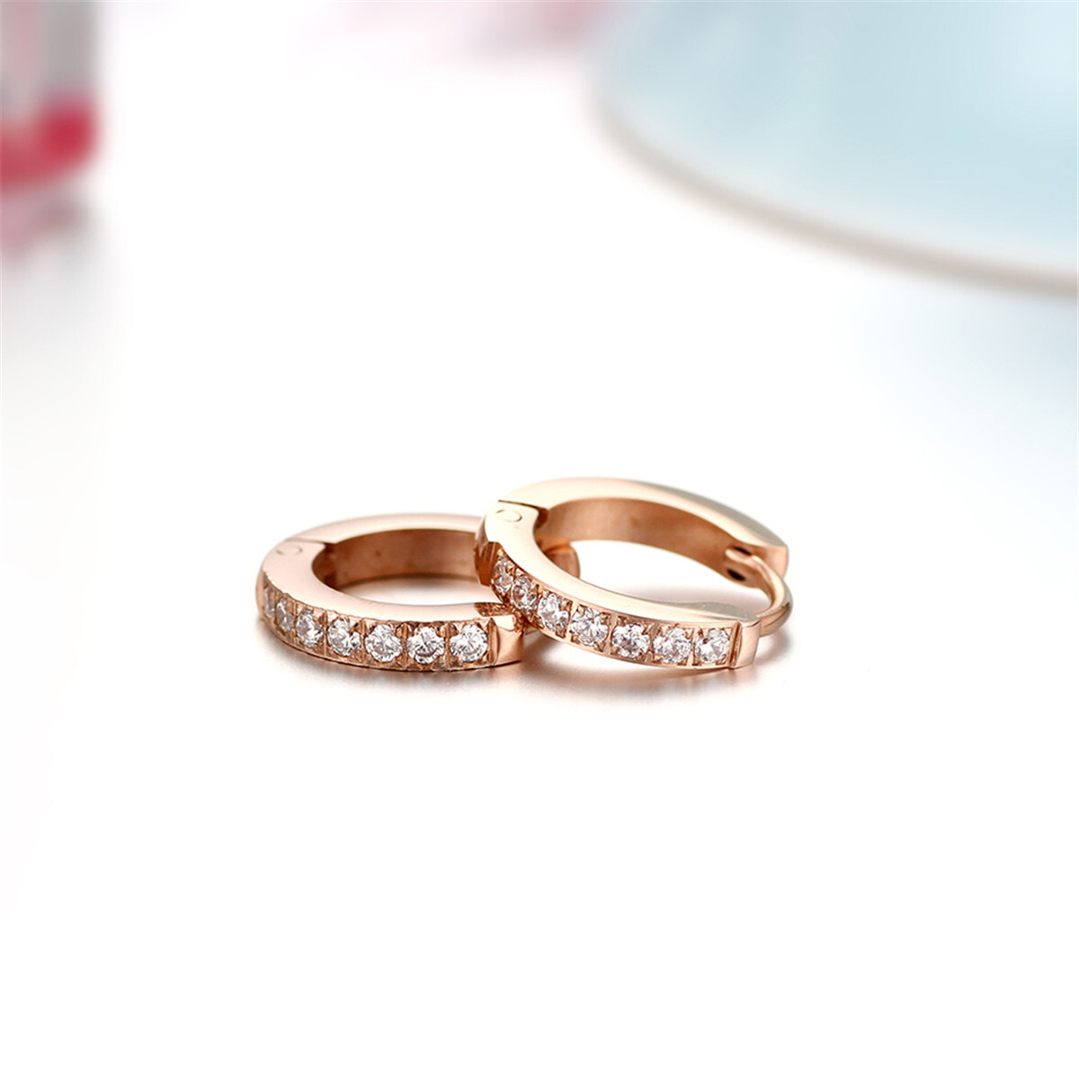 2pcs Men’s Women’s Stainless Steel CZ Inlaid Small Huggie Hinged Hoop Earrings