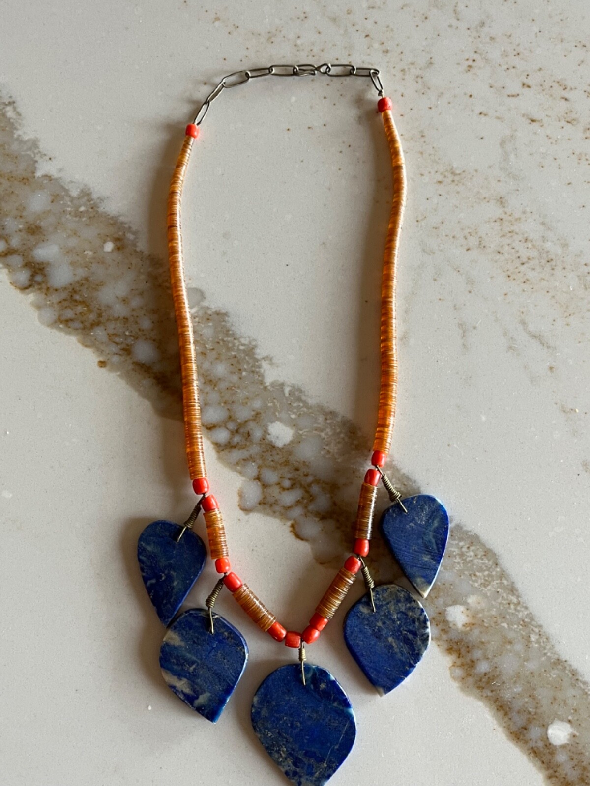 Vintage Mid 20th Century Lapis Leaf Necklace