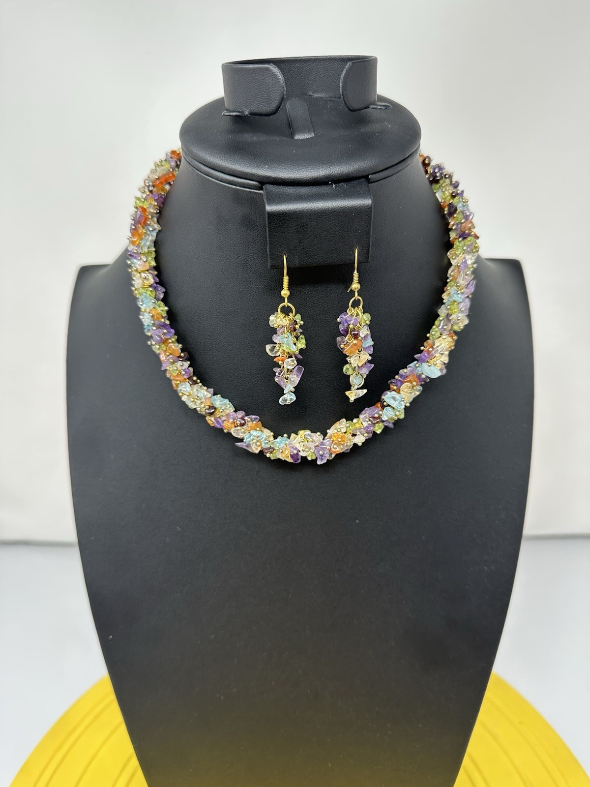 Sterling Silver Multiple Various Gemstone Choker Necklace & Earrings 70g 16 Inch