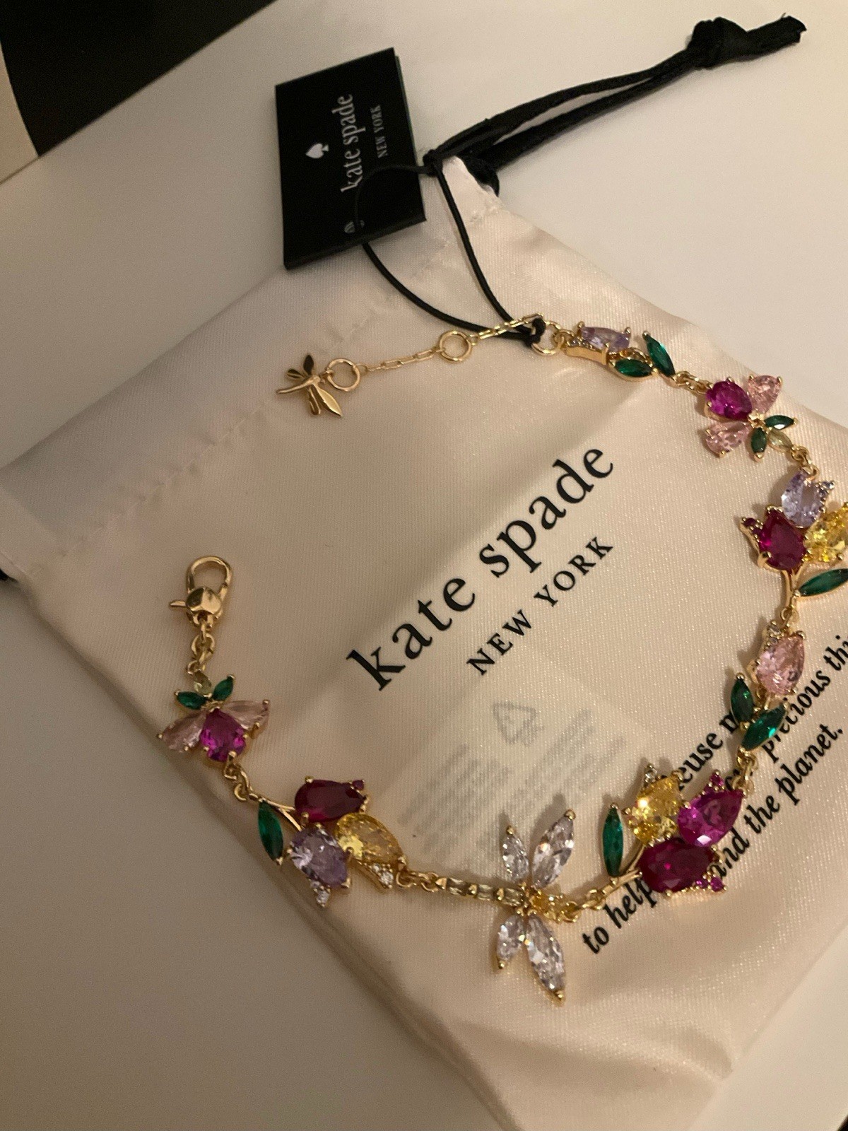 NWT Kate Spade Greenhouse Floral 12k Gold Plated CZ Crystals Bracelet