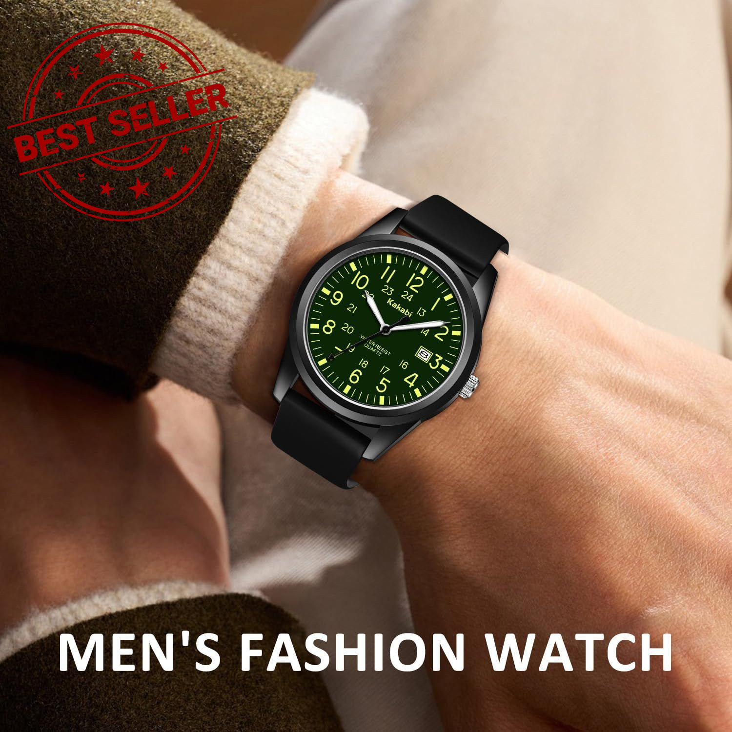 Kakabi Men’s Easy to Read Watch, Unisex Military Sport Analog 010-BlackGreen