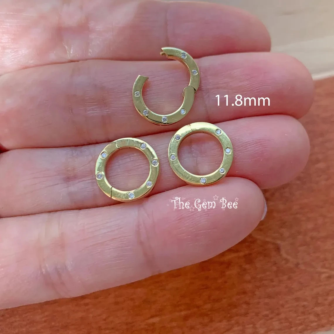 14.2mm 11.8mm 14K Yellow Gold Diamond Circle Charm Holder Snap Locker Pendant