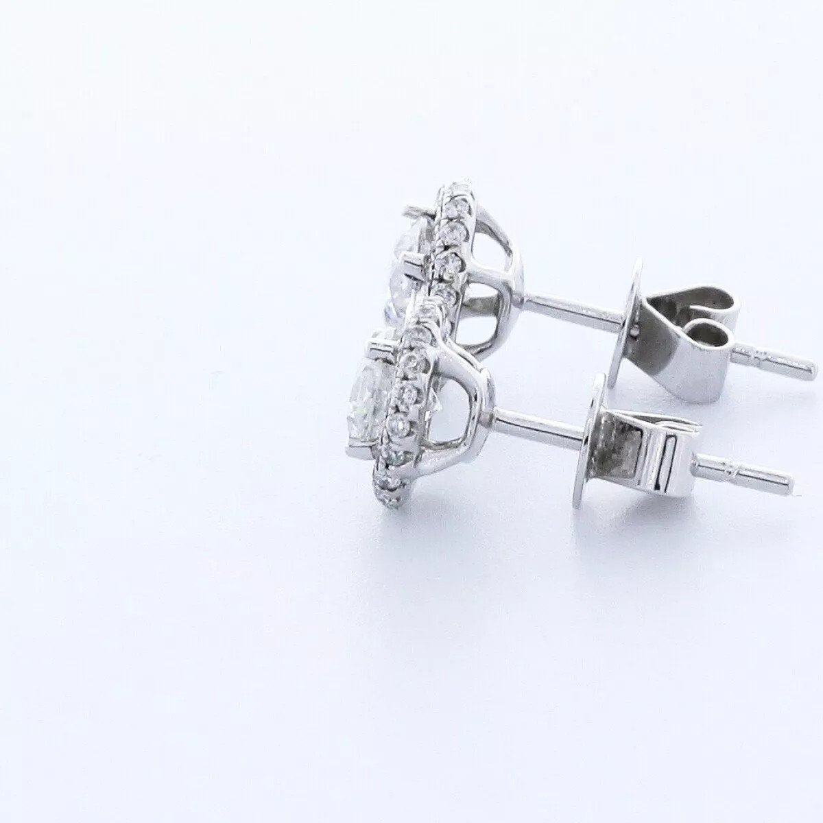 Stud Earrings Solid 14K White Gold Halo 1.60 Carat Round Natural Diamond H SI2