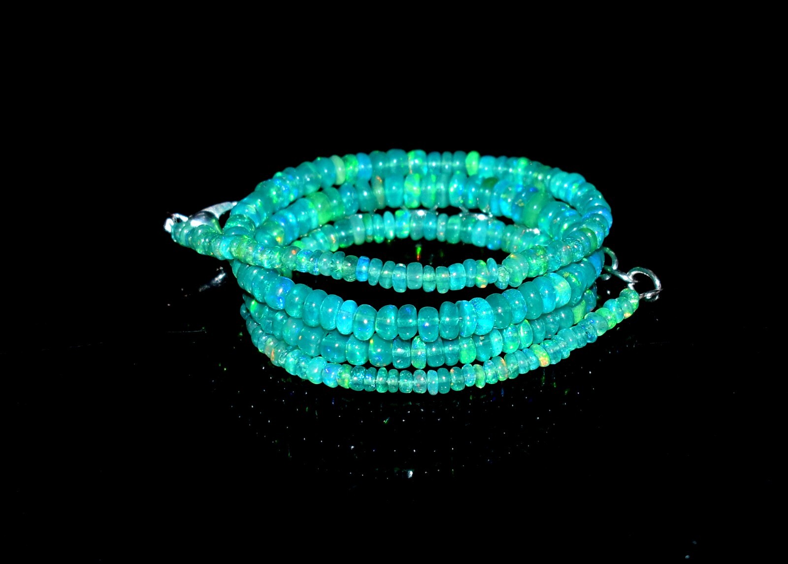 16″Natural Ethiopian Green Opal Wello Fire Opal Gemstone Bead Necklace 3-4.5mm