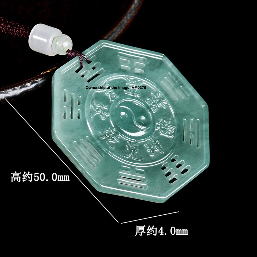 Natural Grade A Blue Water Jadeite Double Sided Tai Chi Bagua Pendant Feng Shui