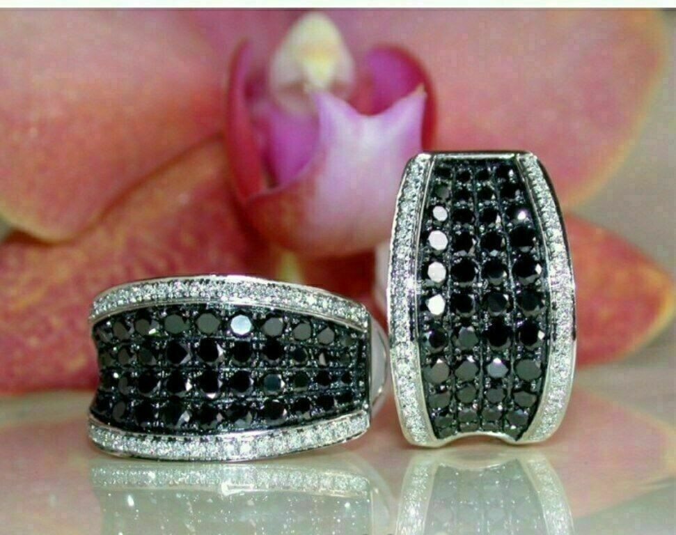 2Ct Lab-Created Black Diamond Cluster Huggie Hoop Earrings 14K White Gold Plated