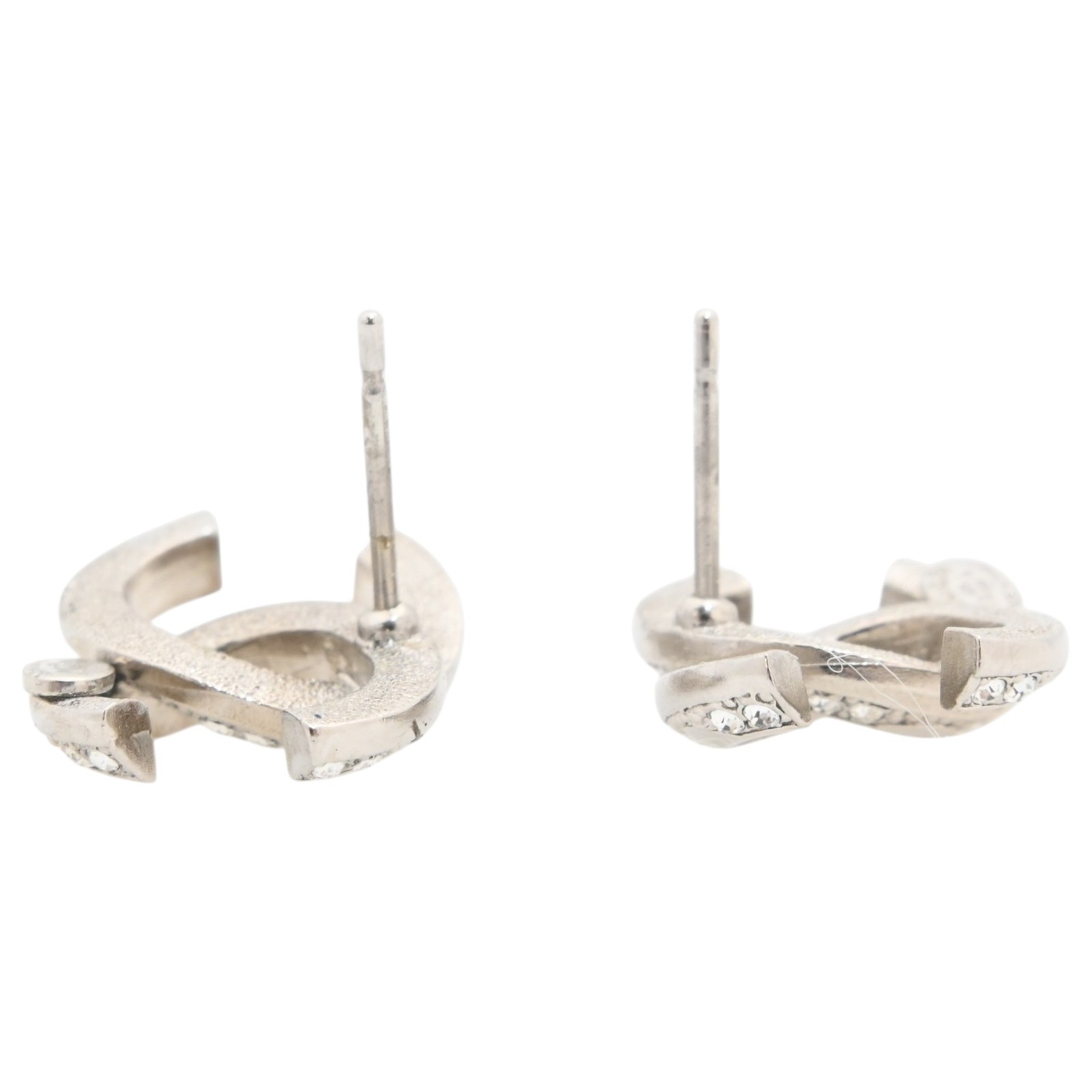 Auth Chanel Coco Mark Stone Logo Pierced Earrings Silver ch8854ed