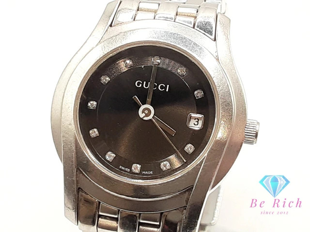 Gucci 5500L Ladies Watch Quartz Black Dial Silver SS Band Used