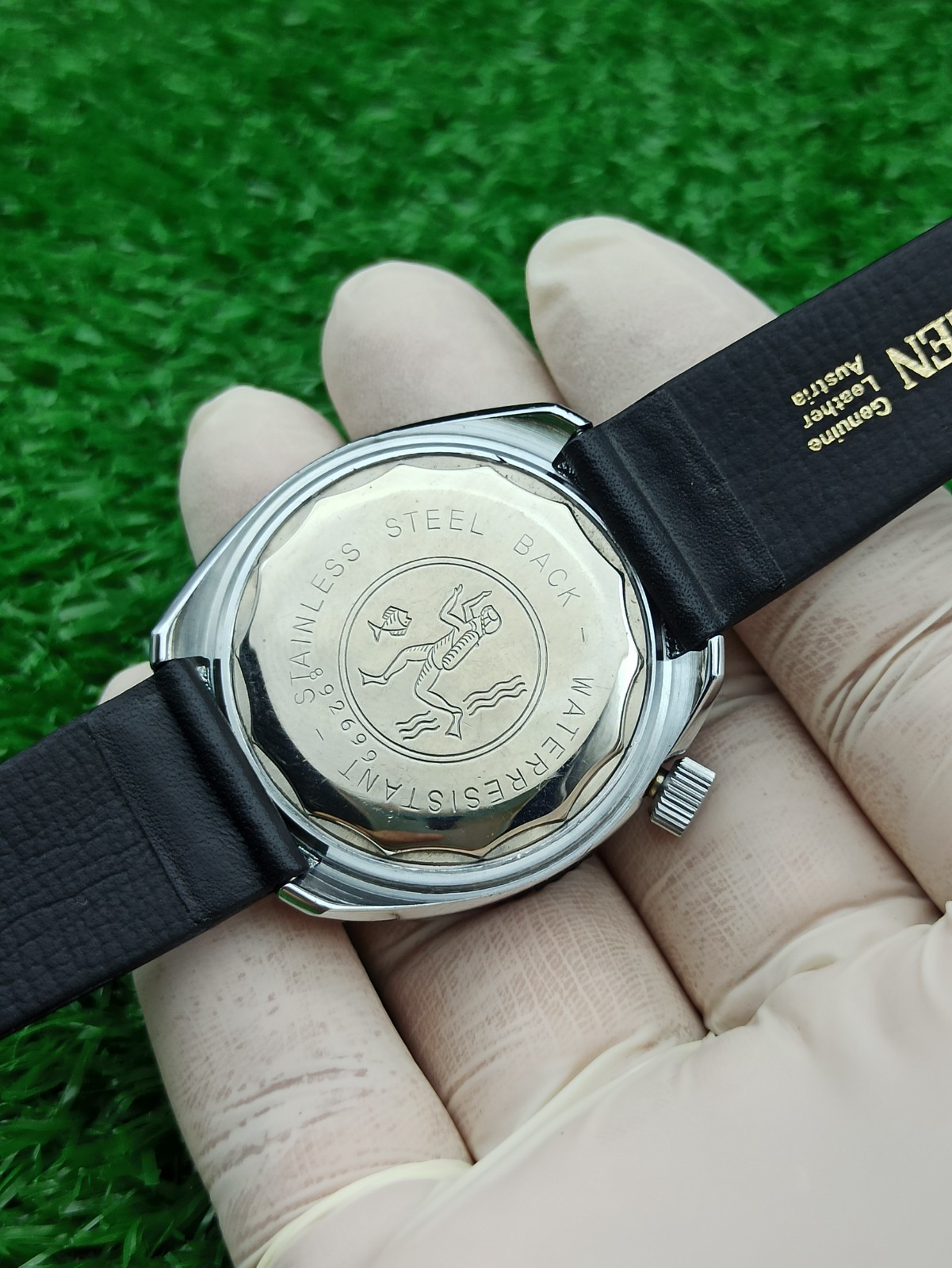 HYPER-RARE SANDOZ JUMBO DIVER BLACK WATCH MECHANICAL SWISS 1970s