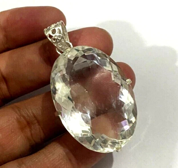 95.2 Ct EGL Certified Natural Oval White Topaz 925 Solid Silver Pendant Gemstone