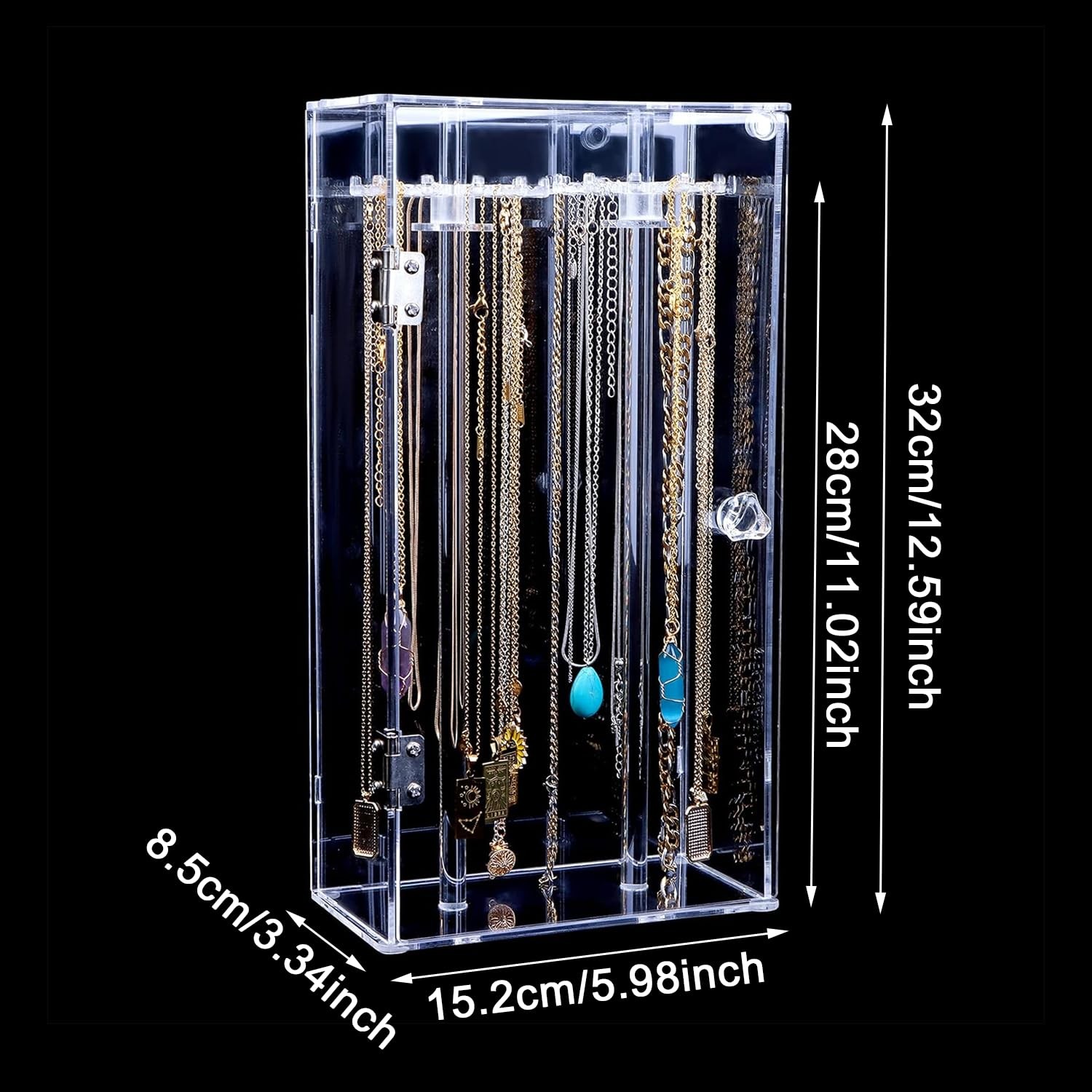 Acrylic Necklace Holder Stand,Clear 11.81×5.91×3.35 inches, Square