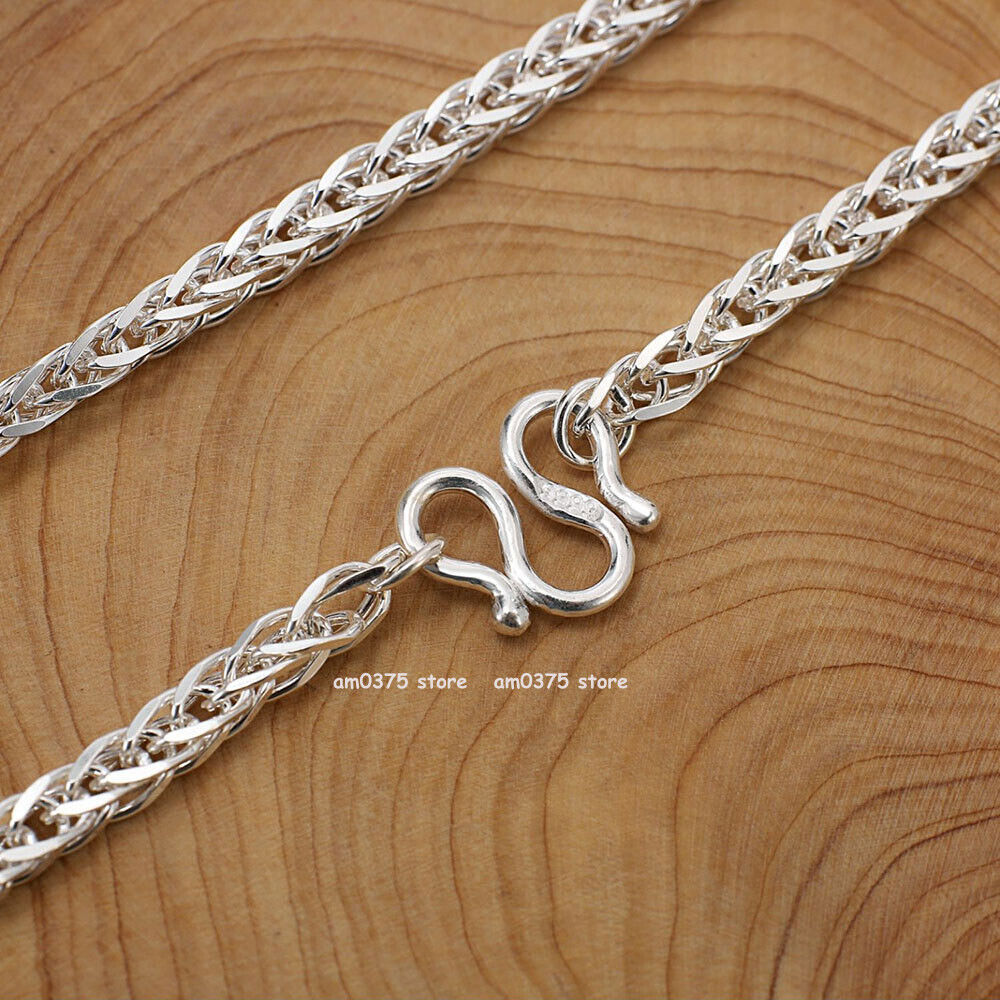 Pure 999 Fine Silver Chain Men Women 3.5mm/4mm Square Wheat Necklace Snake Link