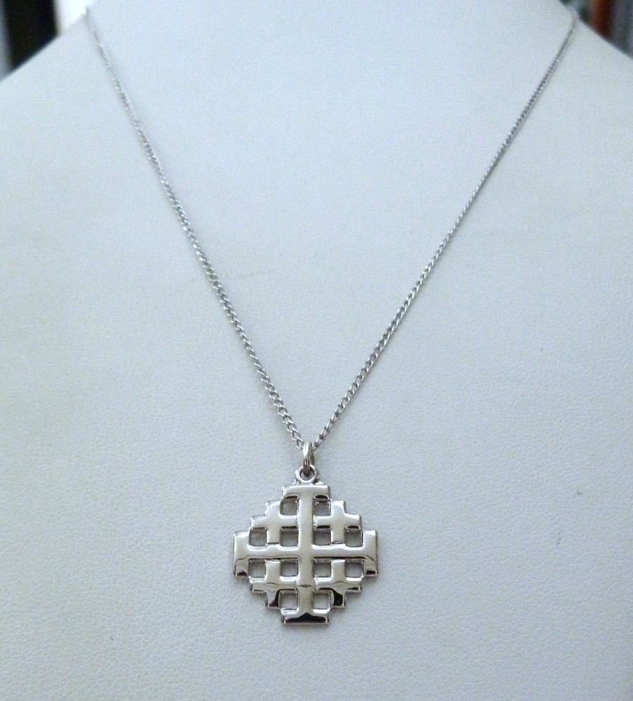 STERLING SILVER BLISS JERUSALEM FIVE FOLD CRUSADERS CROSS PENDANT CHAIN NECKLACE