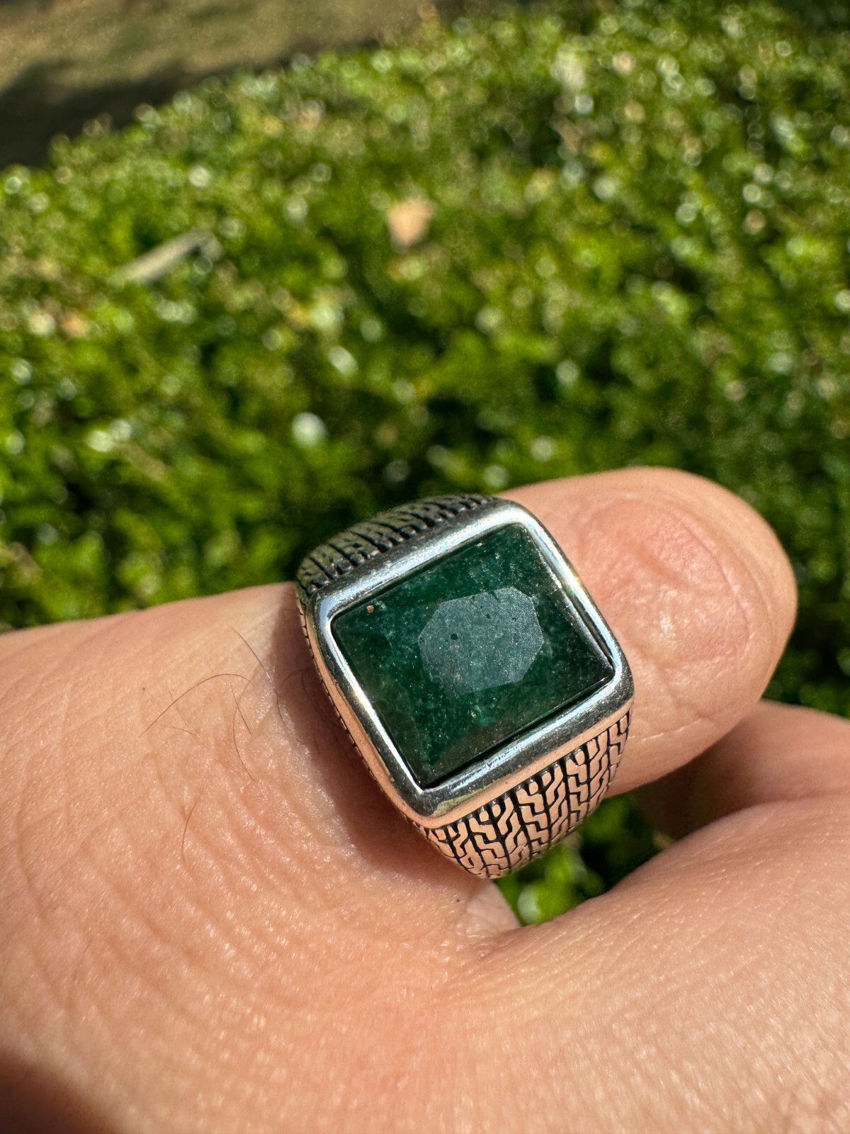 6ct Natural Green Emerald Real Genuine Gemstone Mens Real Solid 925 Silver Ring
