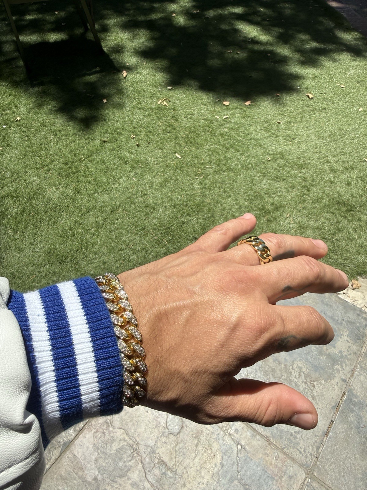 Gold Plated Stainless Steel Miami Cuban Link Bracelet With Ring