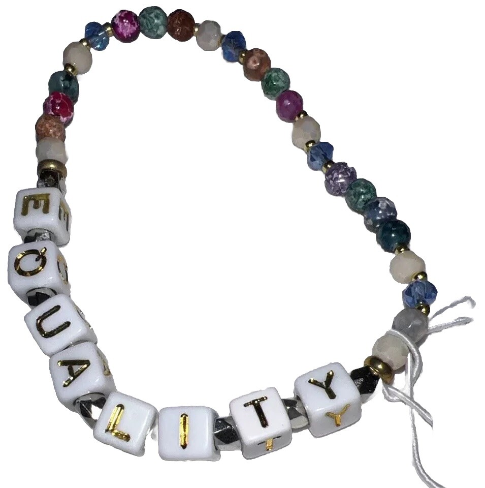 New Nakamol Chicago Handmade Stretchy Bracelet ‘EQUALITY’ in Gold & White