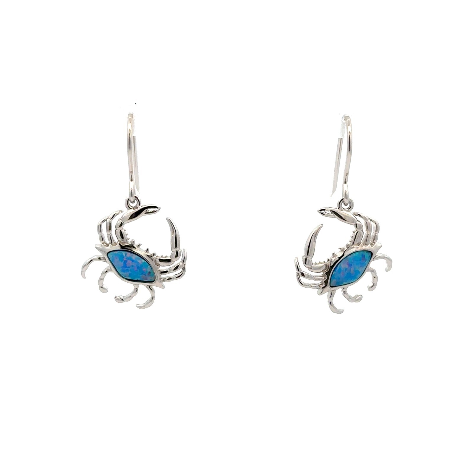 Sterling Silver Crab Earrings With Created Opal (3/4 x 1 1/4 Inch)