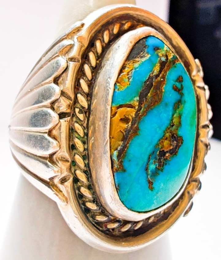 Navajo Sterling Silver Turquoise Ring Size 10.5 • LARGE 19×10.6mm Stone • 17.18g