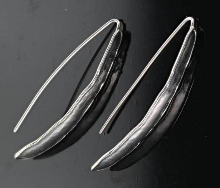 PZ Israel Paz Creations Vintage Hammered SS 2” Hook Earrings