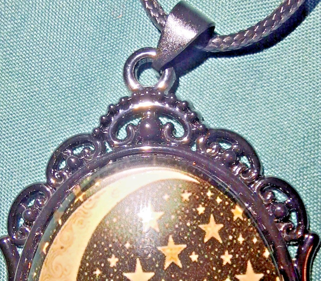 Gothic Necklace Pendant Necklace Cord Celestial Dark Punk Cameo Style Witch Emo