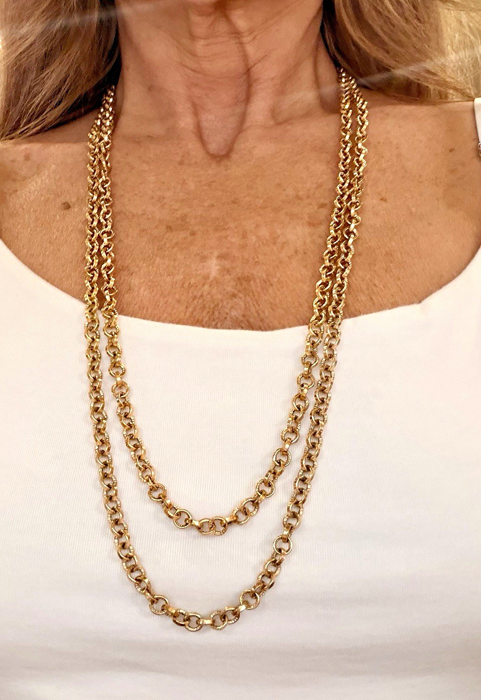 Vintage NAPIER Gold Tone 48″ Heavy Rolo Chain Necklace 78g Sautoir Signed 1980s