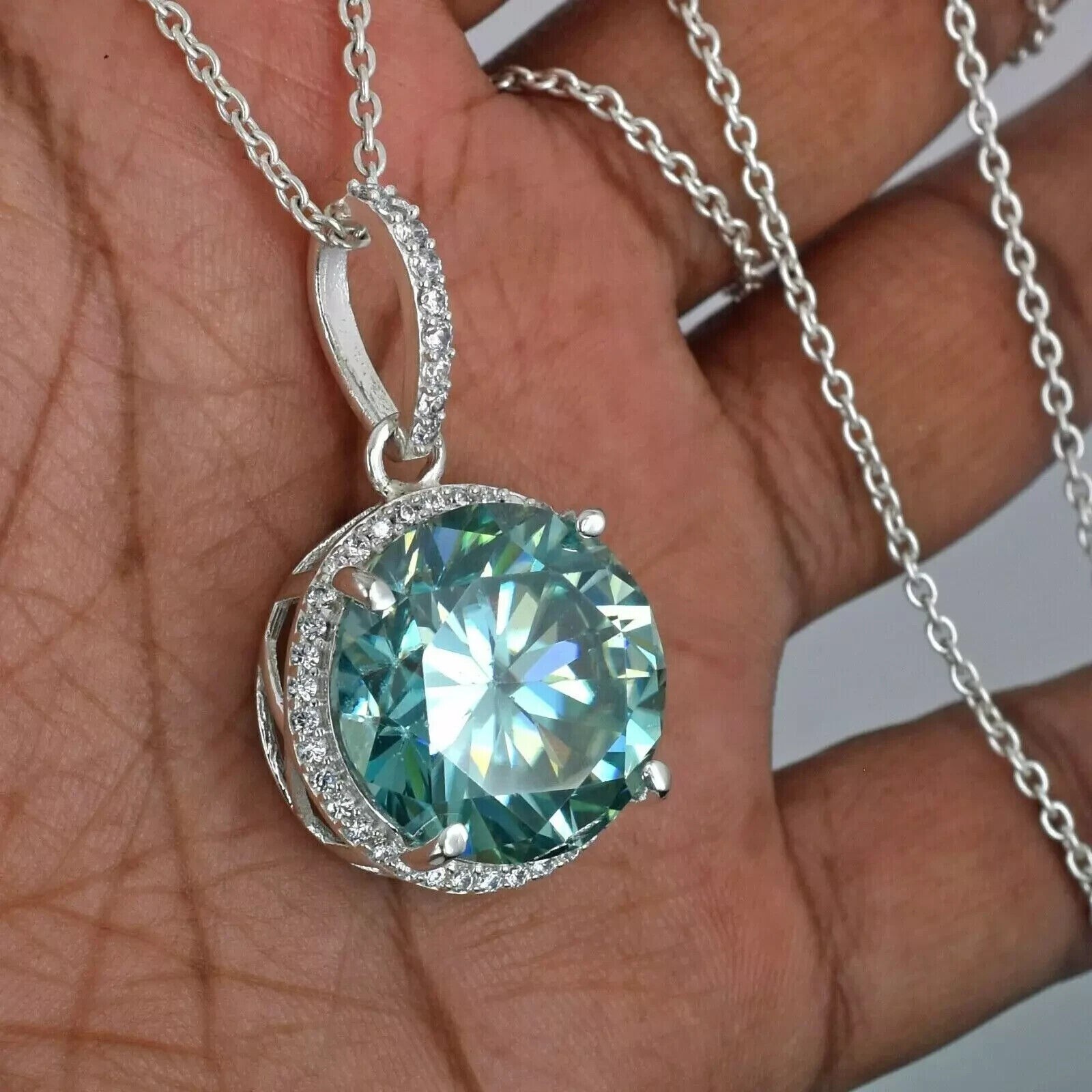 RARE 28 Ct Treated Blue Diamond Solitaire Pendant 925 Sterling Silver Certified